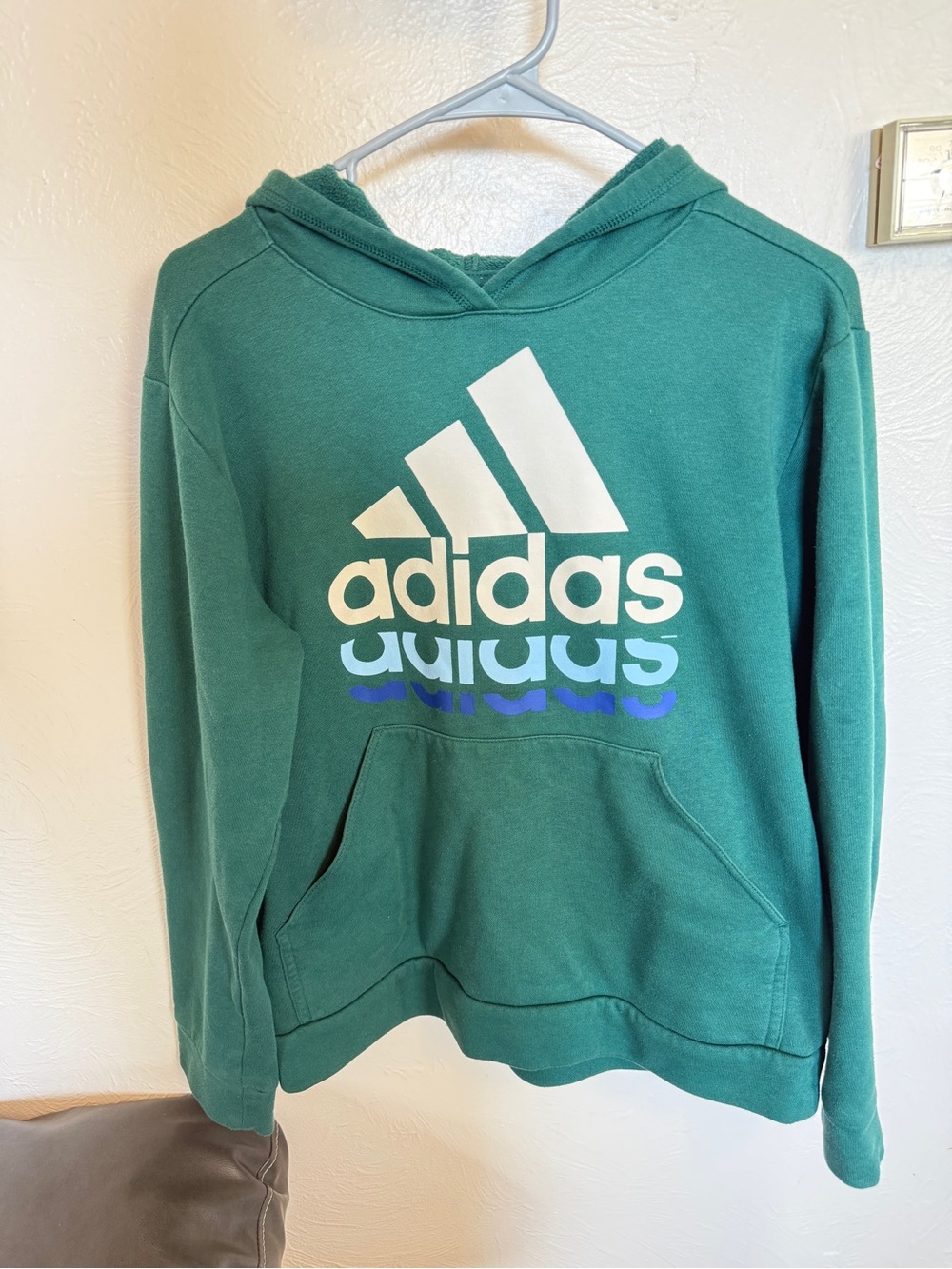 Boys Adidas Forest Green Pullover Hoodie with Logo Tag 14-16 Large